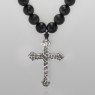 Oz Abstract Tokyo Nite Necklace with onyx and silver cross vertical view.