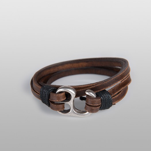 Hook Leather wrap bracelet (Brown)