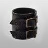 Oz Abstract Tokyo original hand made double buckle wrist band. Brown color up straight view. 