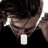 Oz Abstract Tokyo OATLF Dog Tag silver necklace P1902 on male model.