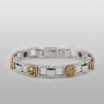 Silver and brass bracelet with skull and eagle emblem charms by SAITAL sai040 front view.