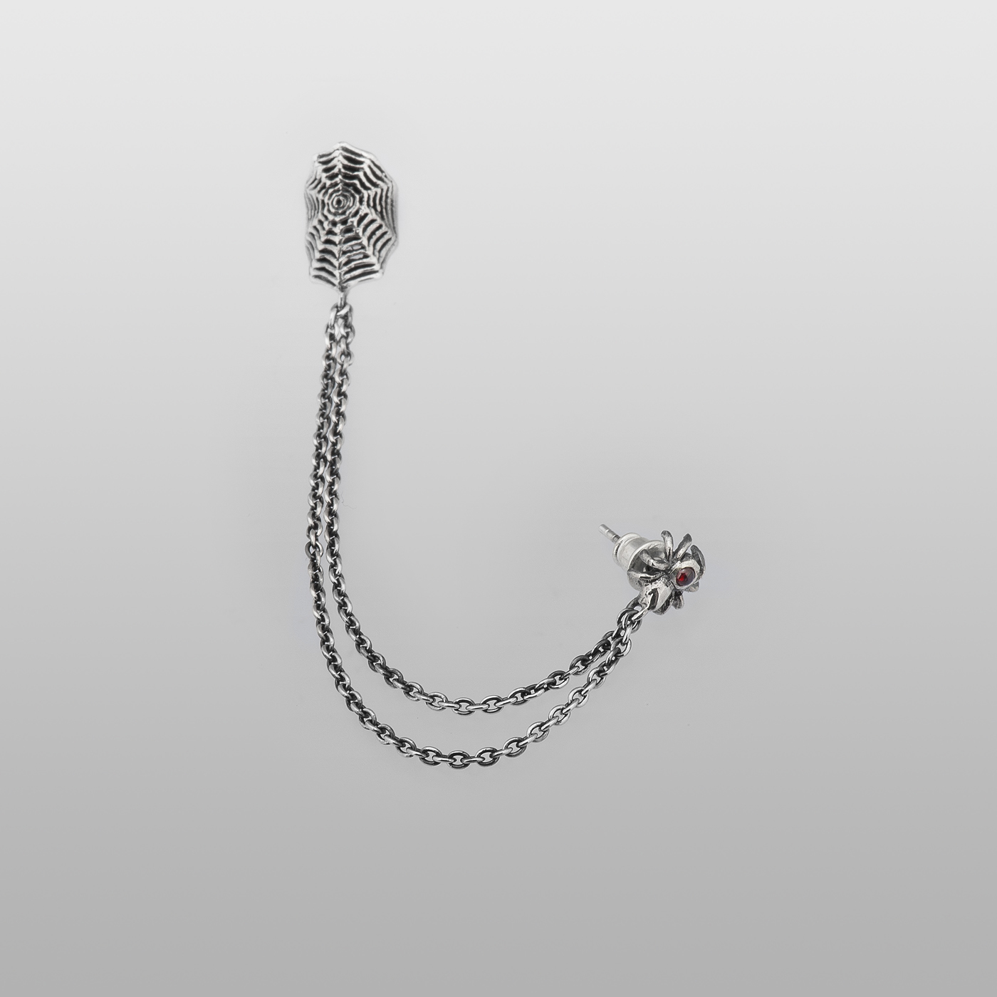 Spider & Web (DoubleChain-Garnet) | Pierces & Ear Cuffs by Oz Abstract  Tokyo | Online Boutique Oz Abstract Tokyo, Japan