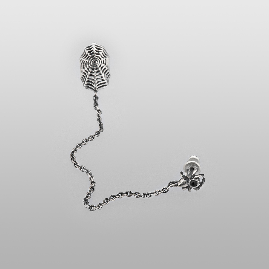 Spider Web Singlechain Onyx Pierces Ear Cuffs By Oz