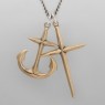M`s Collection NS028 cross and anchor brass necklace vertical view.