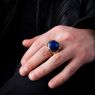 Oz Abstract R9329 Cardinal ring with Lapis on male model.