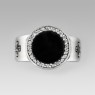 Oz Abstract R9324 XO front view. Sterling silver ring with onyx and zirconia.