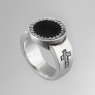 Oz Abstract R9324 XO up left view. Sterling silver ring with onyx and zirconia.