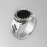 Oz Abstract R9324 XO up right view. Sterling silver ring with onyx and zirconia.