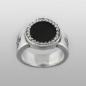 Oz Abstract R9324 XO up straight view. Sterling silver ring with onyx and zirconia.