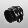 Oz Abstract Tokyo original hand made double buckle wrist band. Black color side view. 