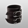 Oz Abstract Tokyo original hand made double buckle wrist band. Black color up straight view. 