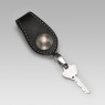 Oz Abstract Tokyo black leather key holder with key right view.