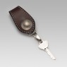 Oz Abstract Tokyo brown leather key holder right view with key.
