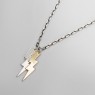 Oz Abstract Tokyo Lightning Bolts necklace brass and silver version left view.