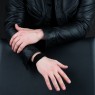 Oz Abstract Tokyo Silk ribbon bracelet plain black on male model.