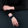 Oz Abstract Tokyo Silk ribbon bracelet with Silver cross on female model.