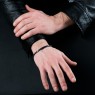 BigBlackMaria silver plain and simple plate bracelet with black diamond on male model.