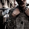 Oz Abstract Tokyo BR262 No Regrets silver cross bracelet on male model.