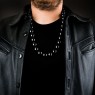 Huge onyx beads necklace by Oz Abstract Tokyo on male model.