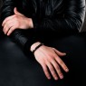 Oz Abstract Tokyo skull bracelet with onyx BR266SV on male model. 