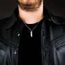 sai054 silver feather necklace by Saital on male model.
