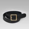 Brass buckle black leather belt by Oz Abstract Tokyo. Front view. 
