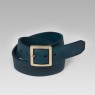 Navy leather belt with brass buckle by oz abstract tokyo.