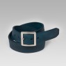 Navy leather belt with white brass buckle by oz abstract tokyo.
