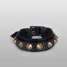 Leather bracelet with brass studs.