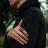 STS R16NJ-G Silver Skull Ring on male model.